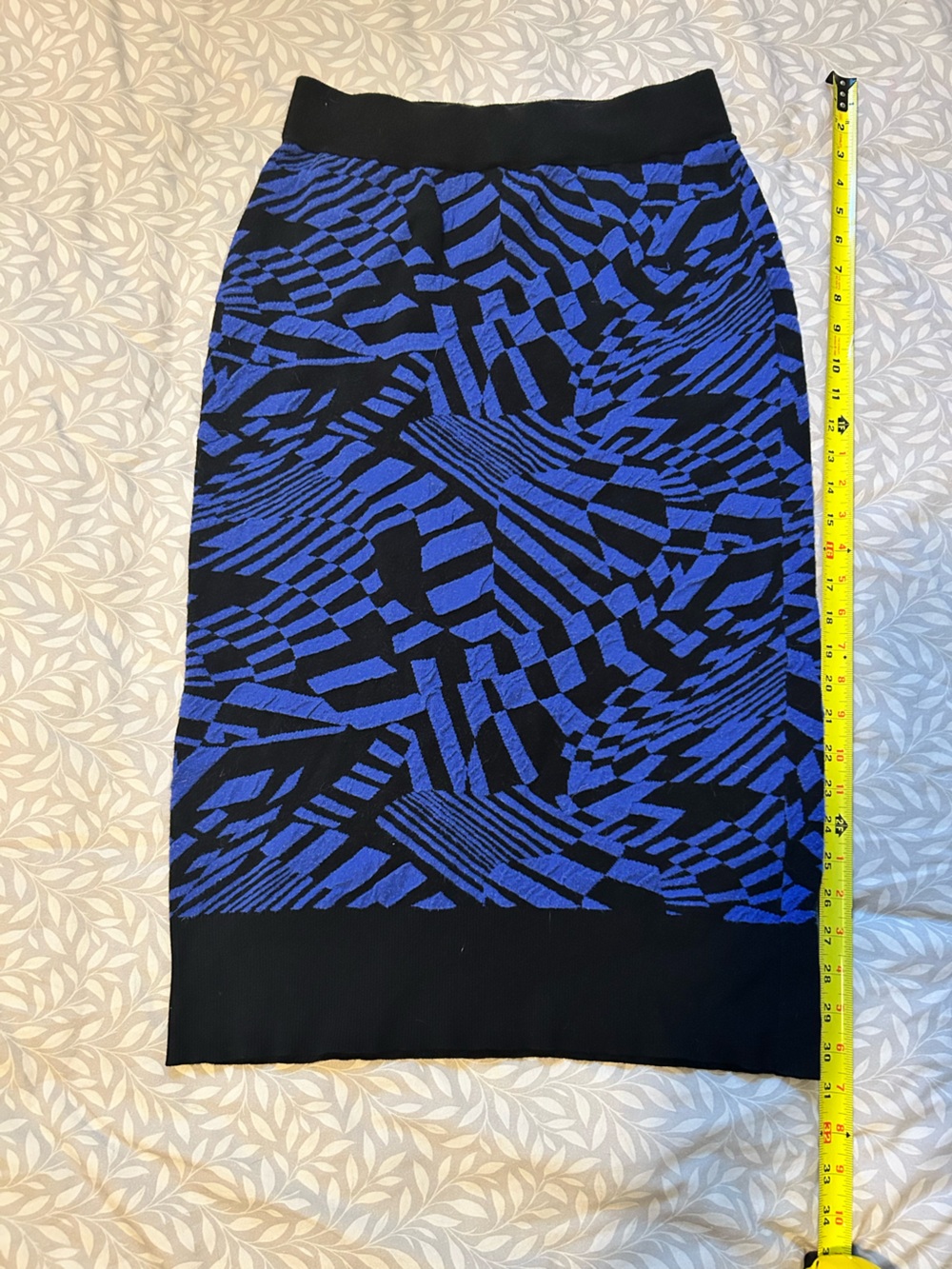 Blue and Black Geometric Midi Pencil Skirt